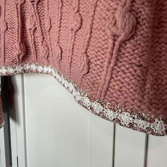 Kenji Handknit Small Pink Cropped Cable Knit Cardigan Shawl Collar Cottagecore - Picture 7 of 7